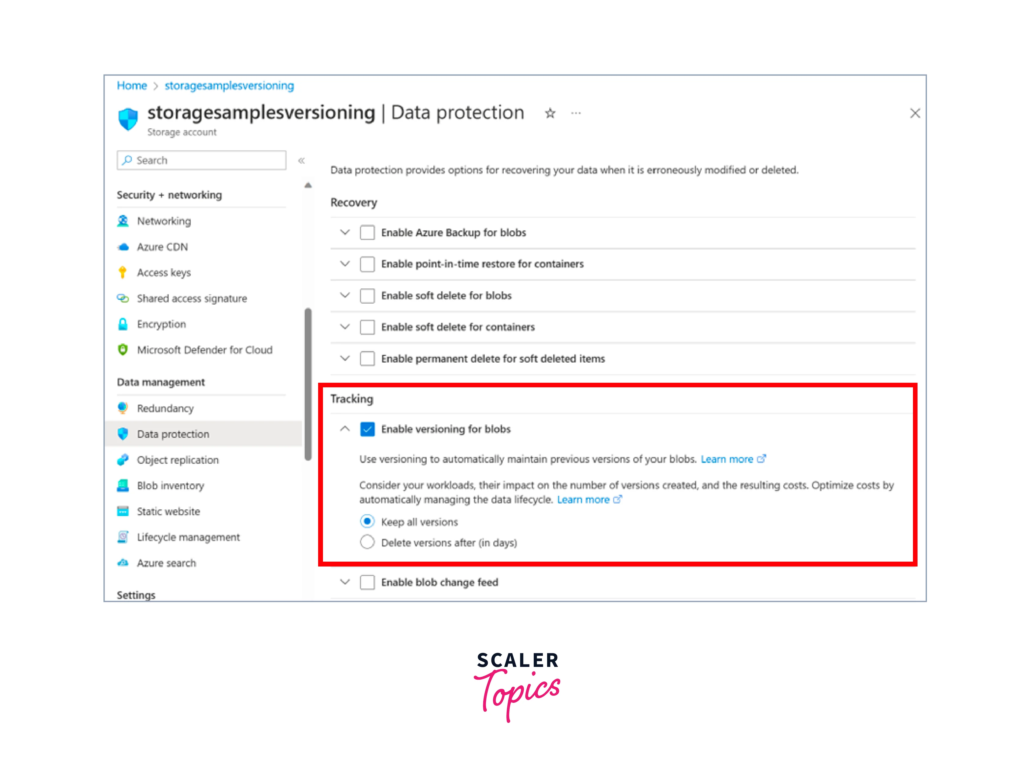 Disable Blob Versioning