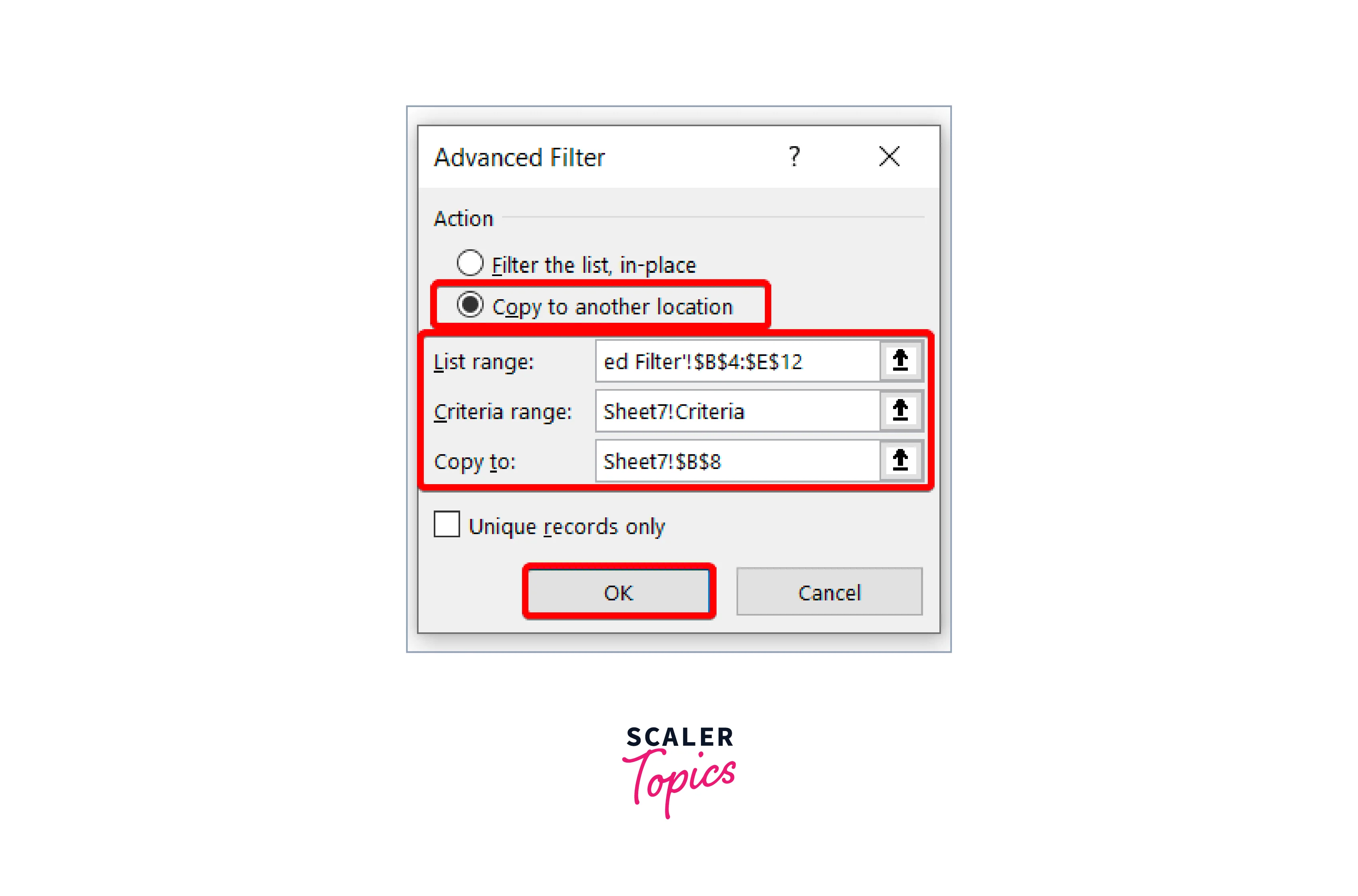 Advanced Filter dialog box