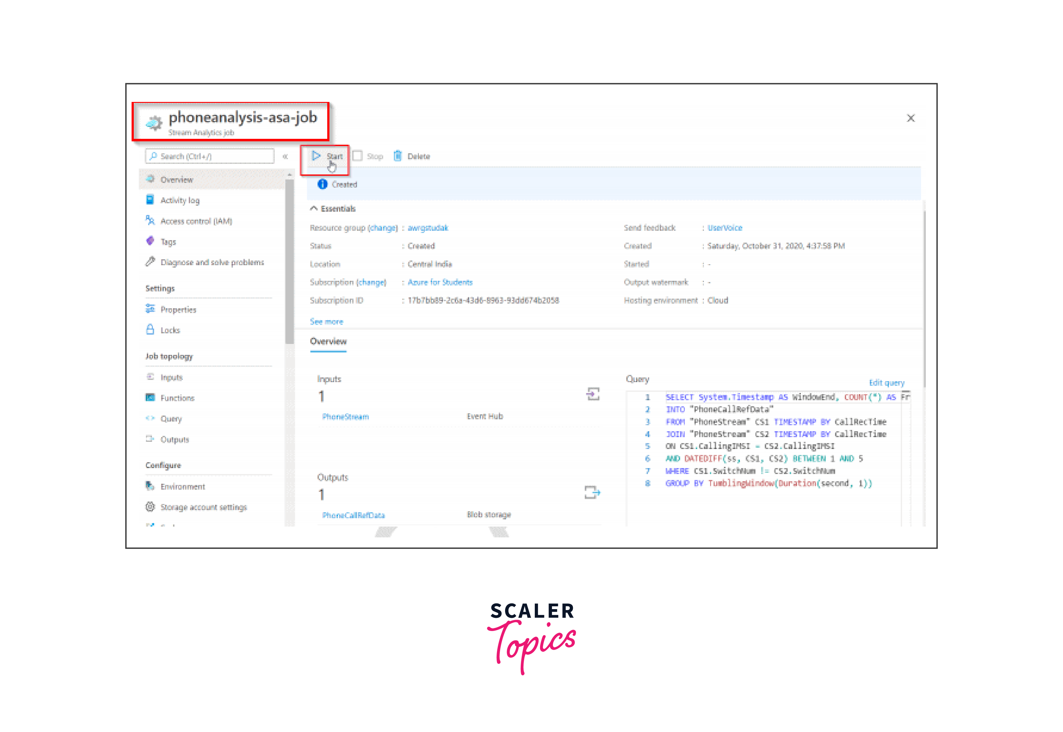 steps to create a stream analytics job with azure portal