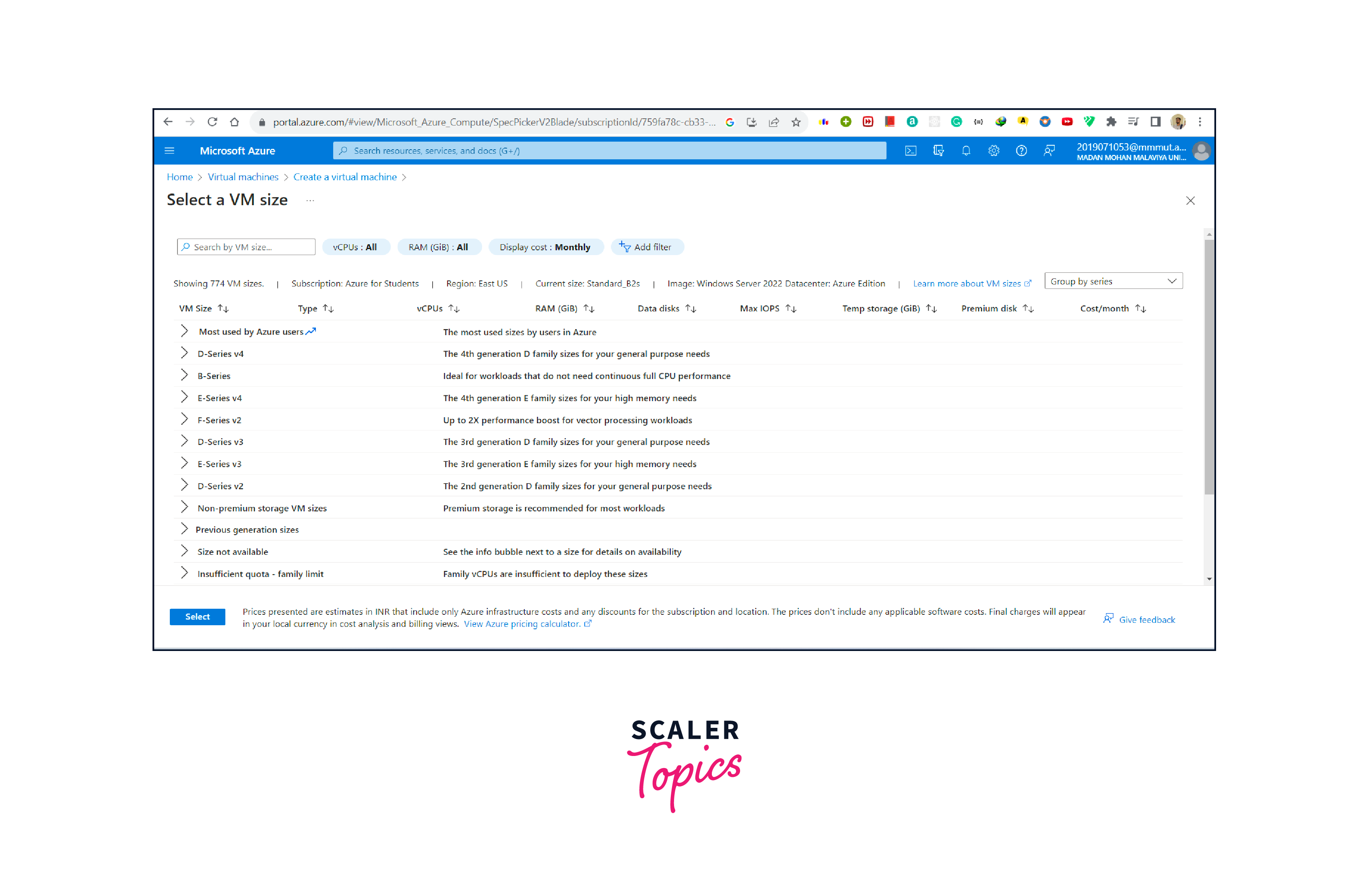 Azure Virtual Machines Sizes - Scaler Topics