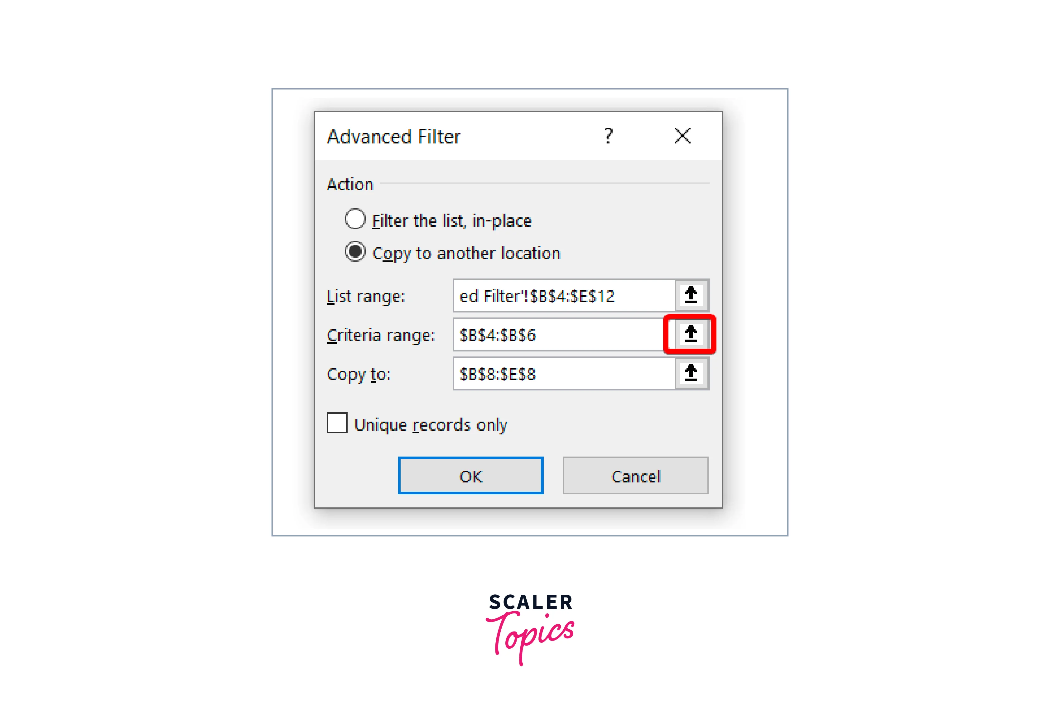 click on the up arrow icon in Criteria range