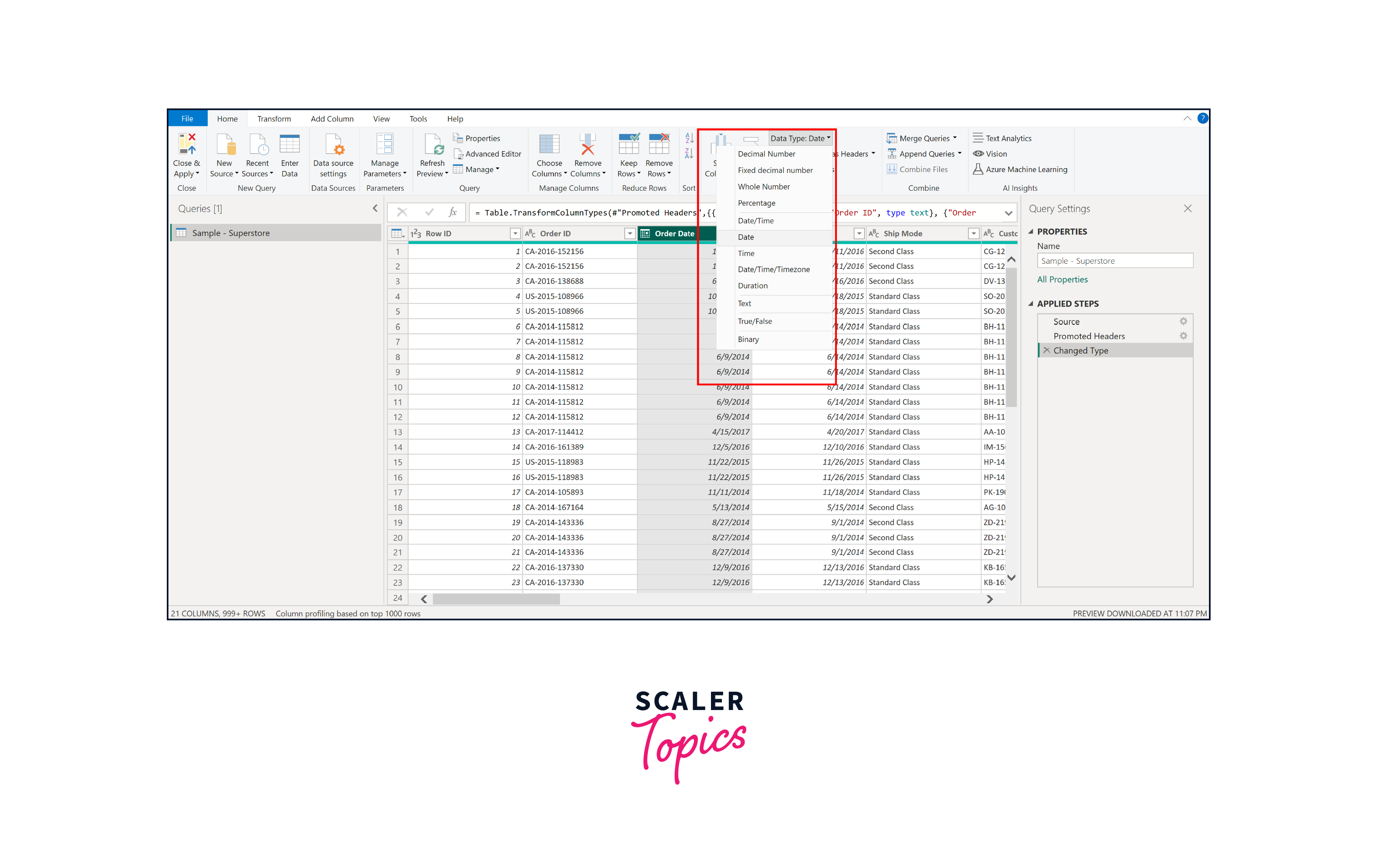 date data type output