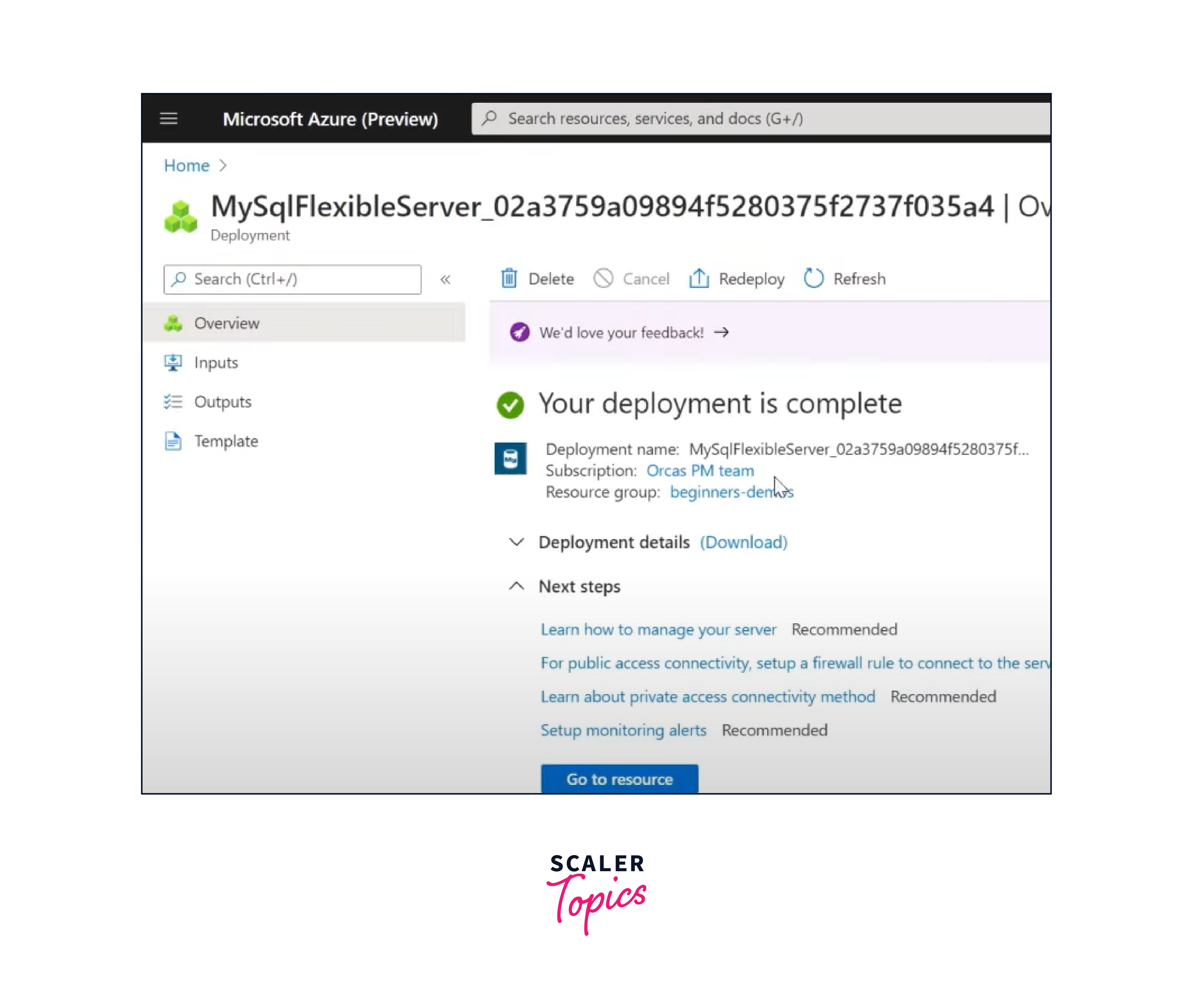 deployment of azure database for mysql server