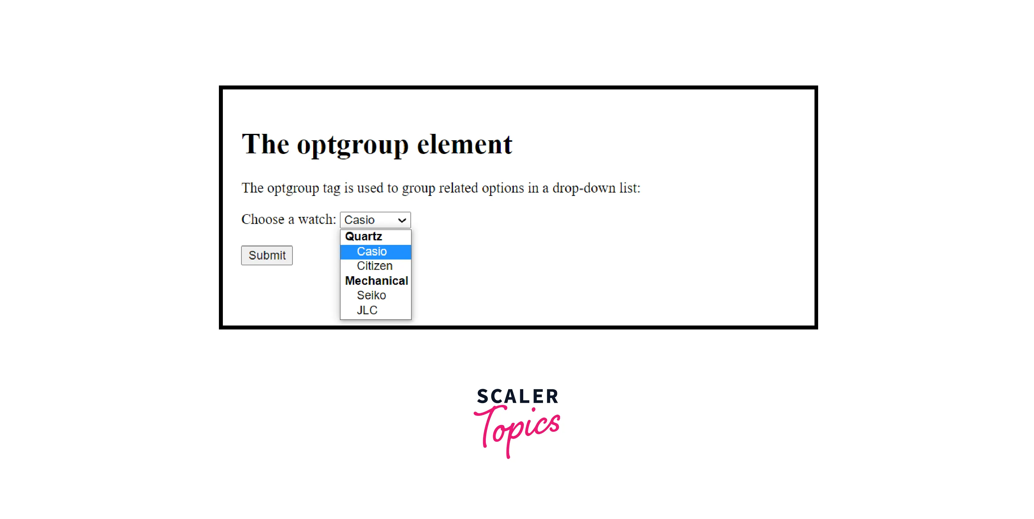 DropDown in HTML with optgroup element