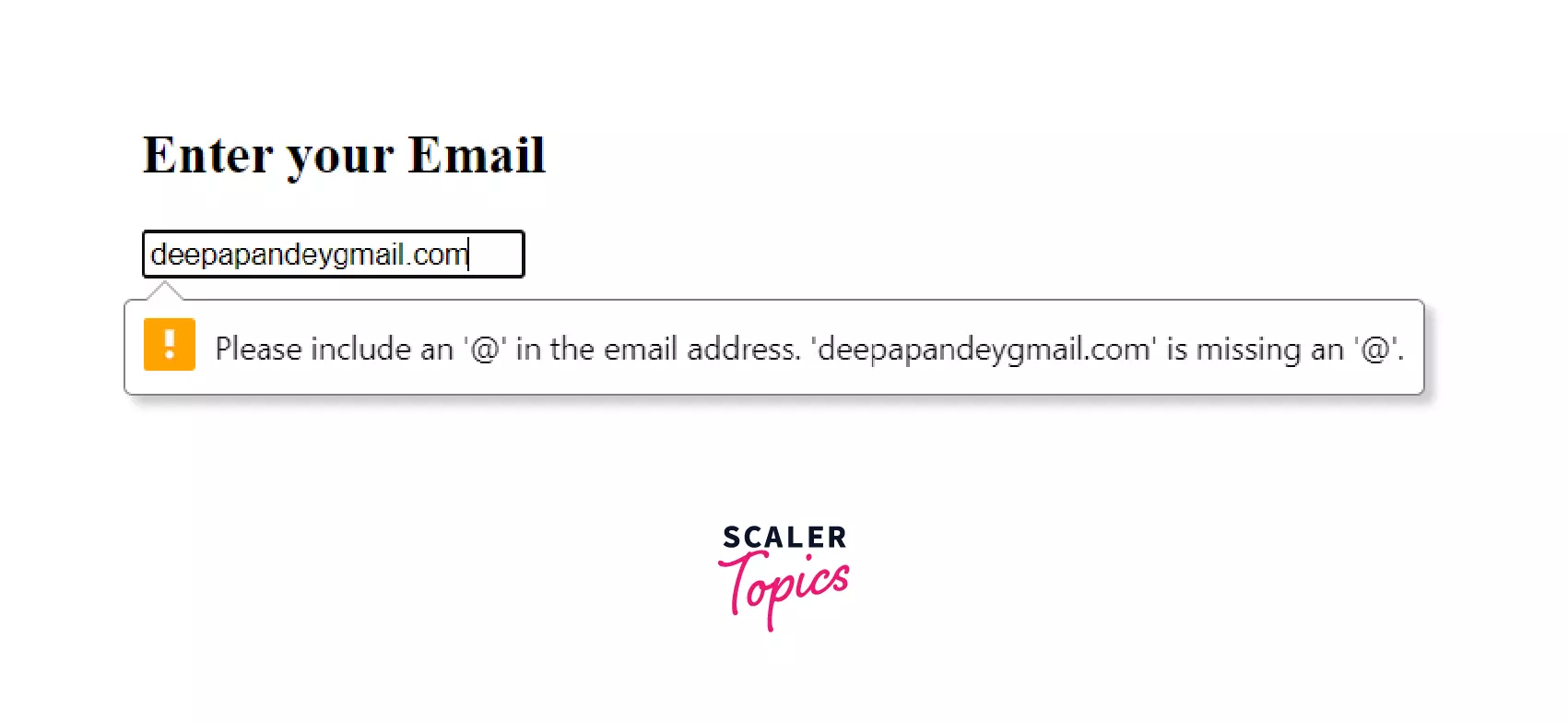 Example of an invalid email form field