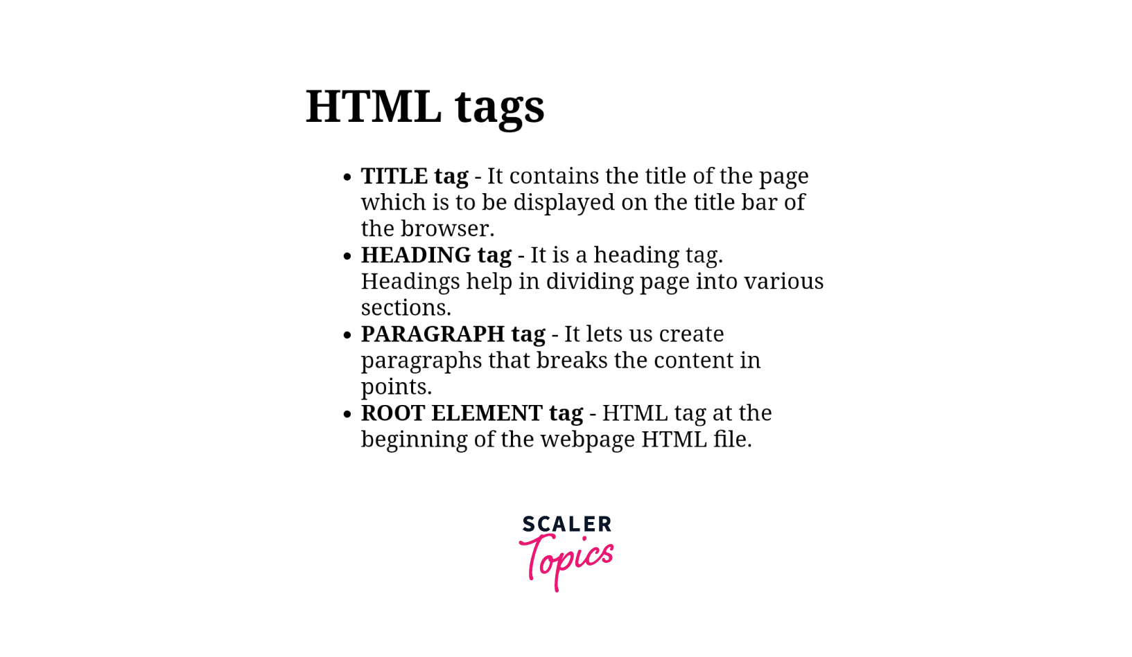 function of tags of HTML