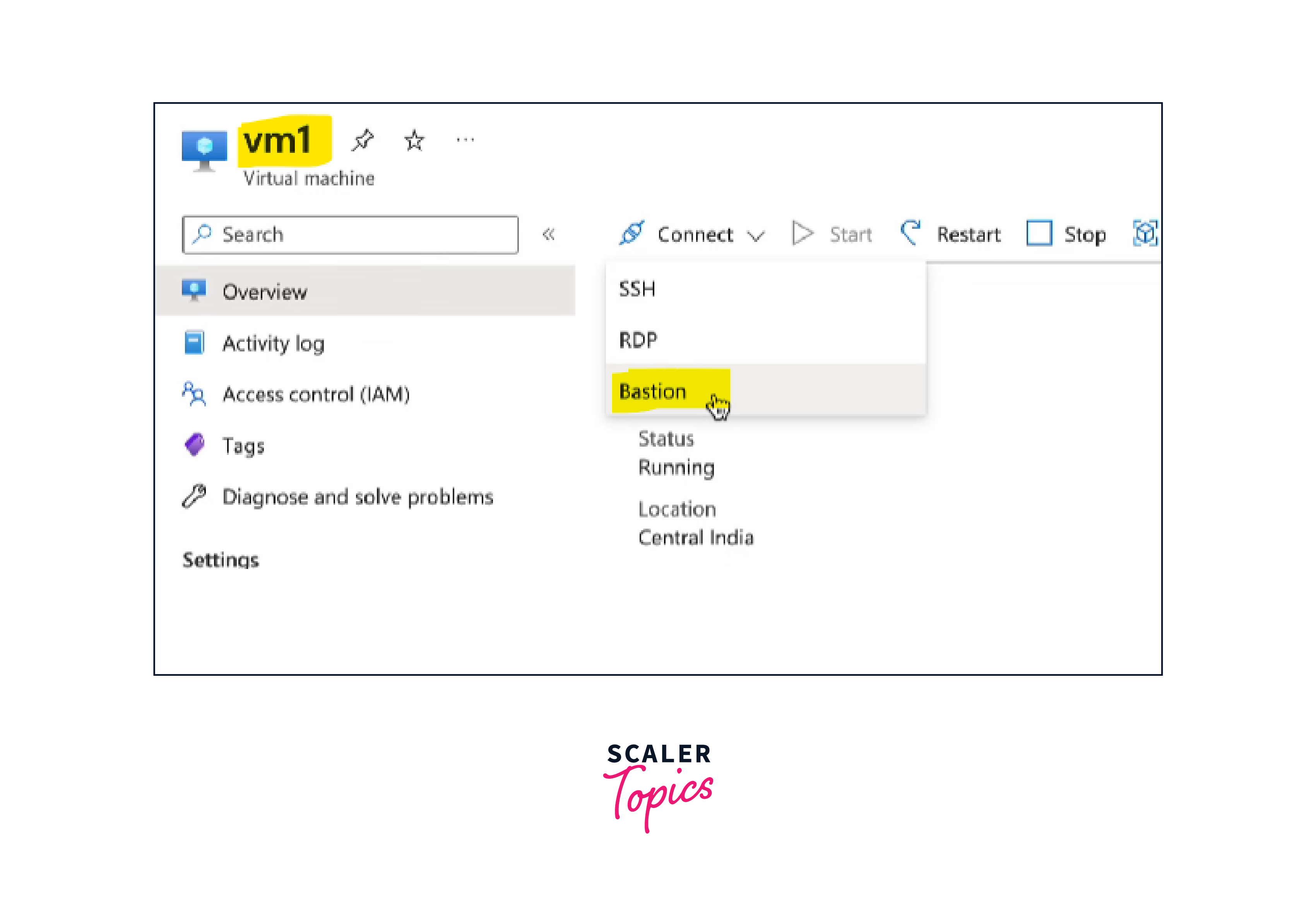 initiate connection to vm in azure