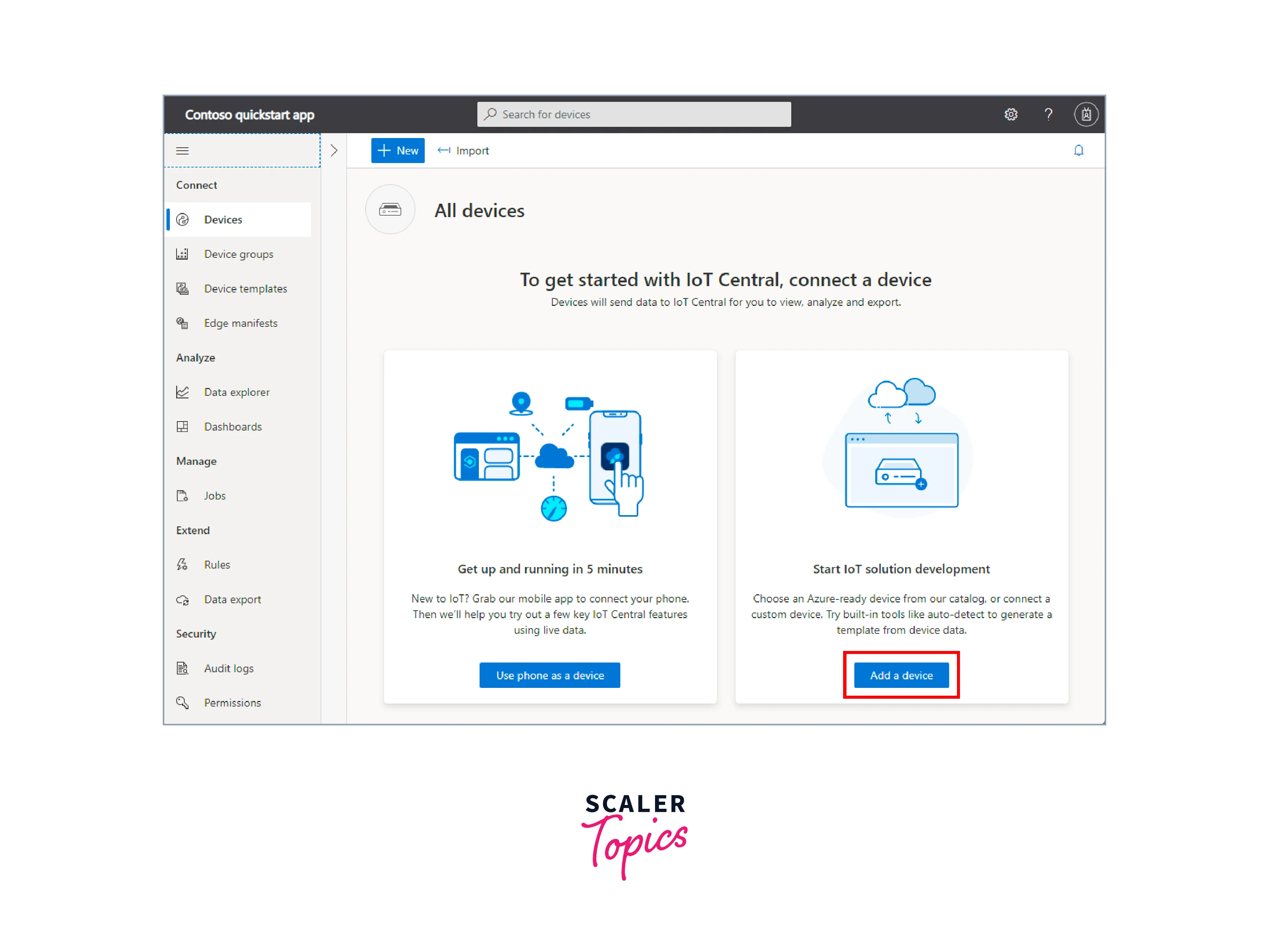 iot central devices page