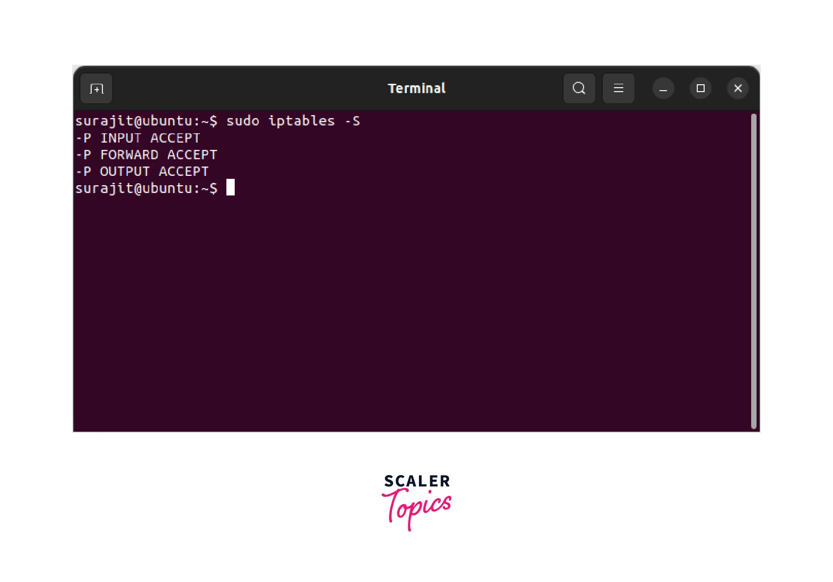 iptables policies using the command sudo iptables -s