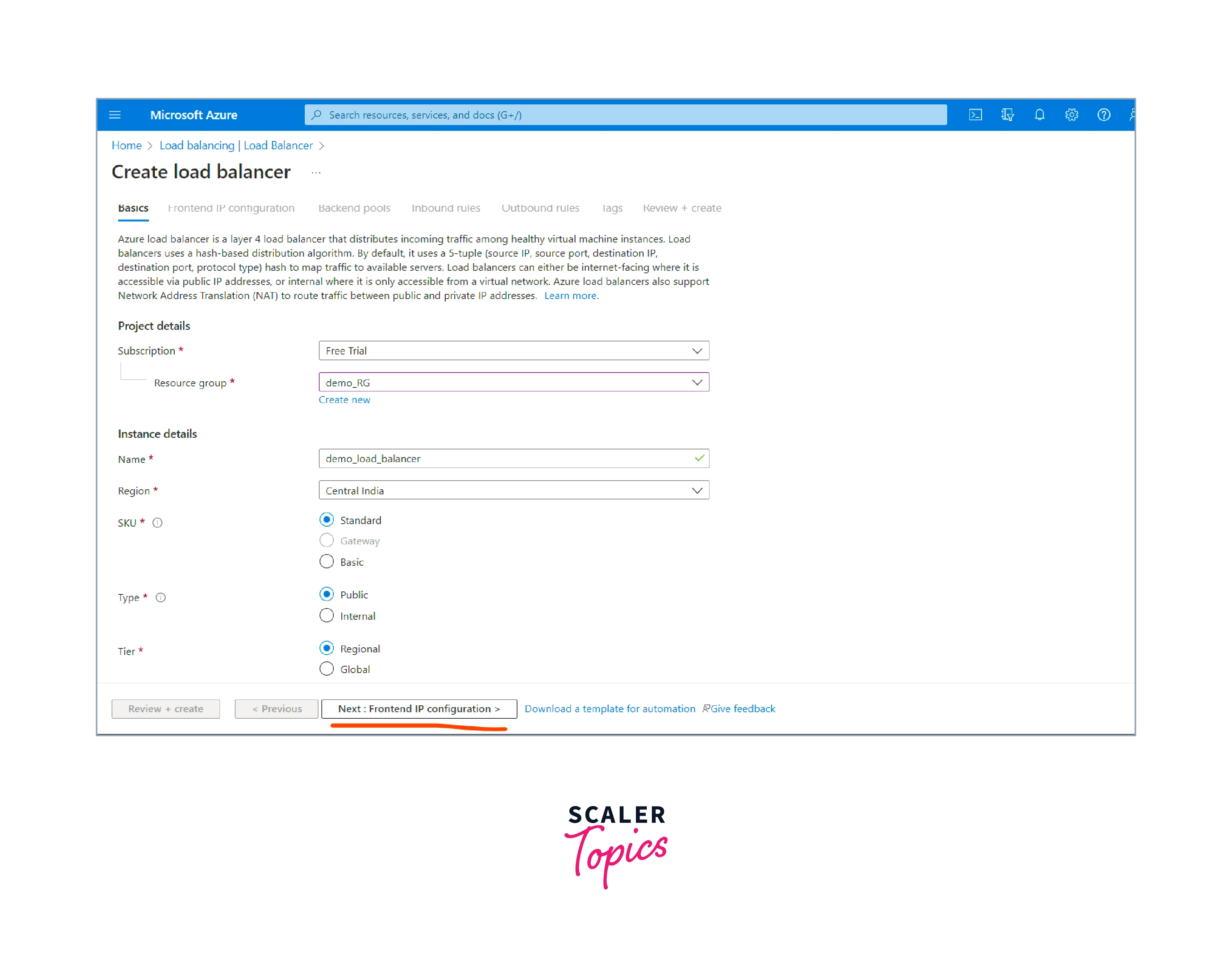 create azure load balancer