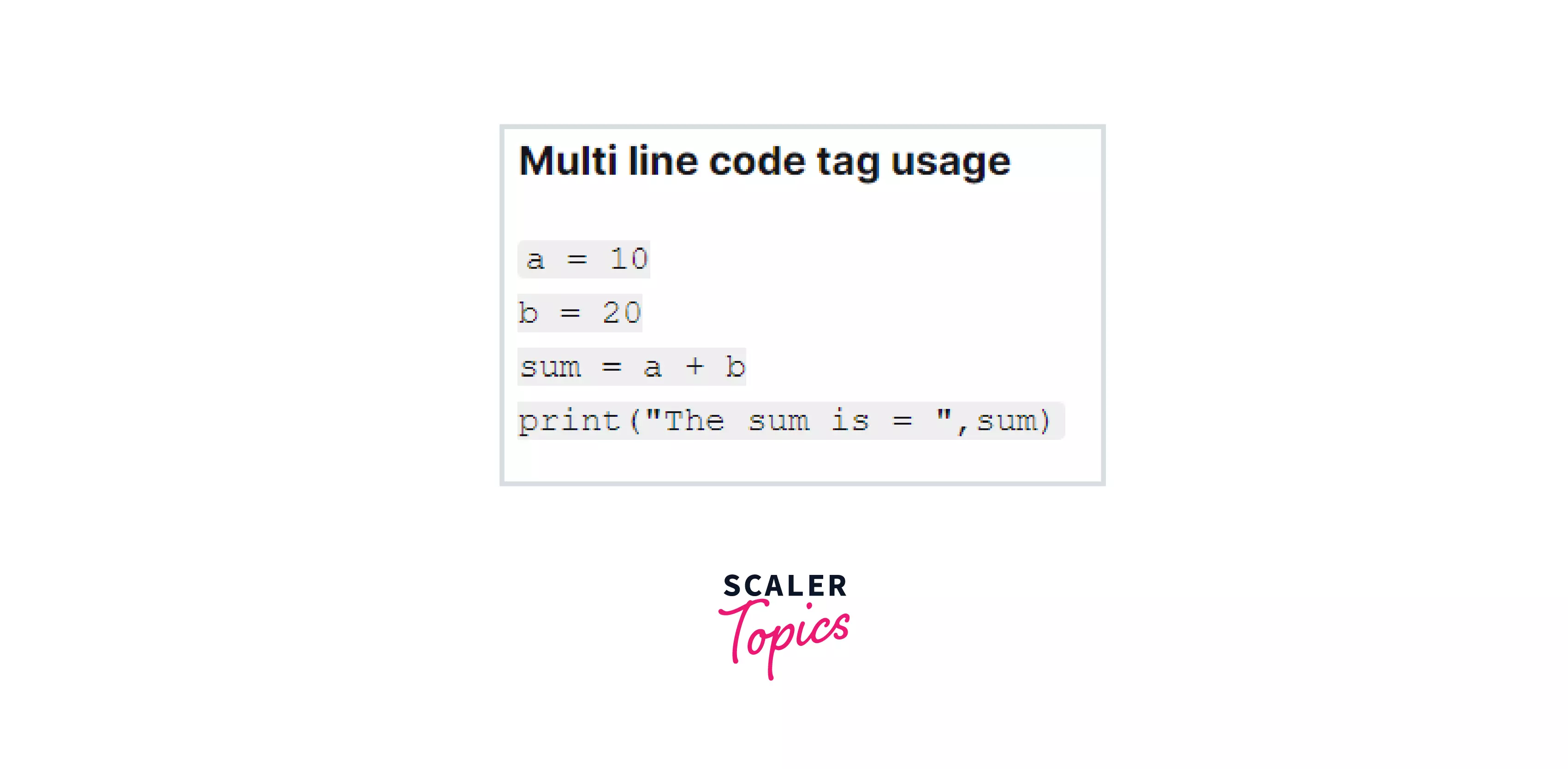 multi line code tag usage