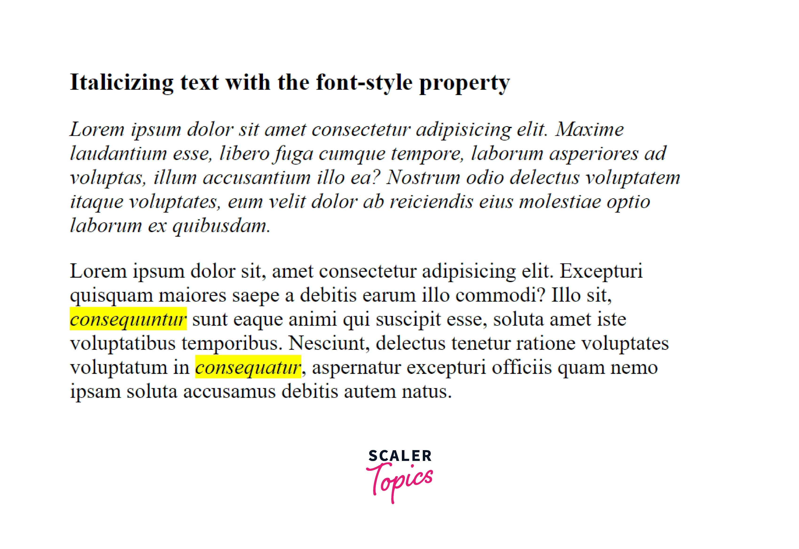output italicize text with font style property