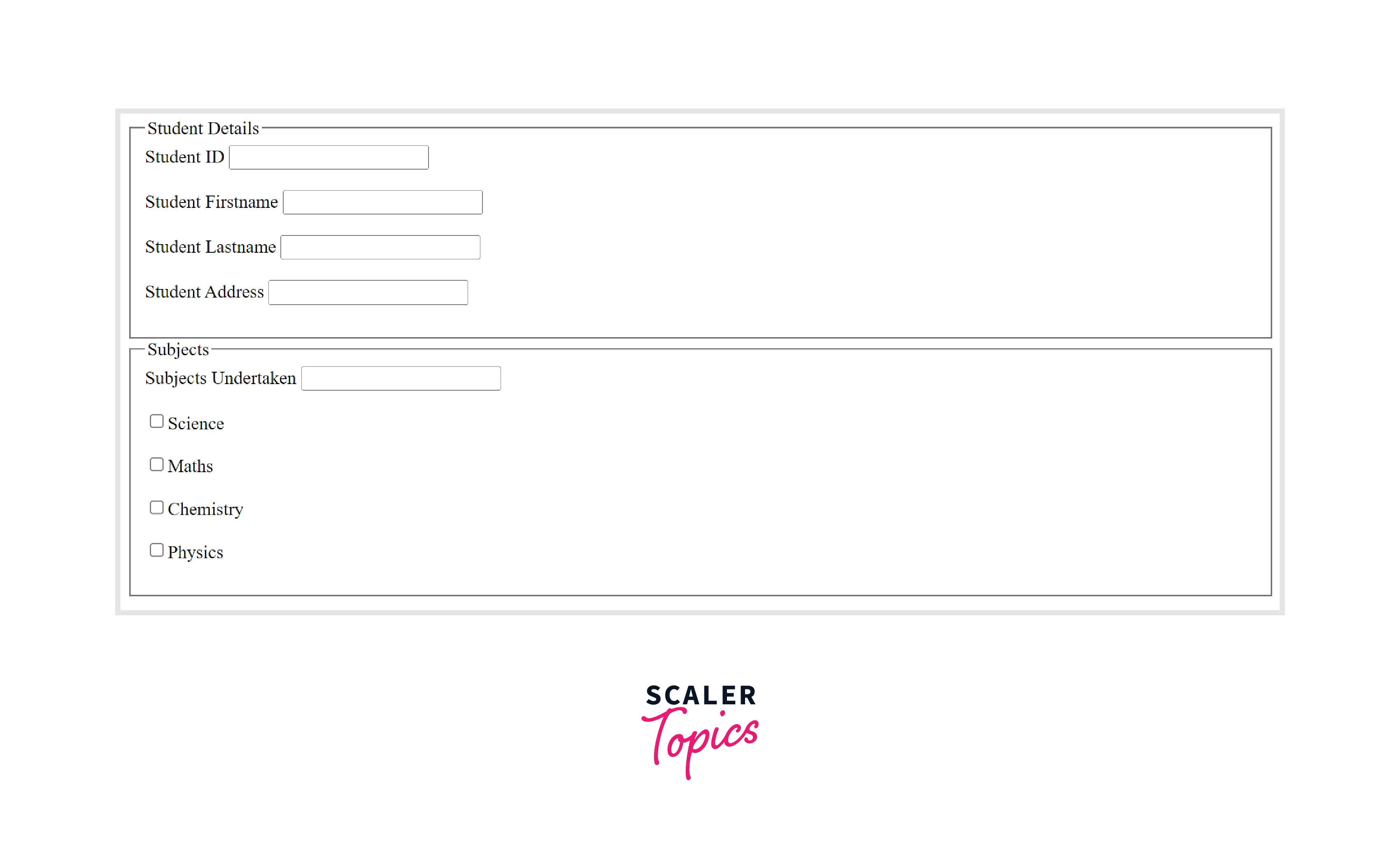 Output of the above HTML code snippet which explains the grouping of related form elements