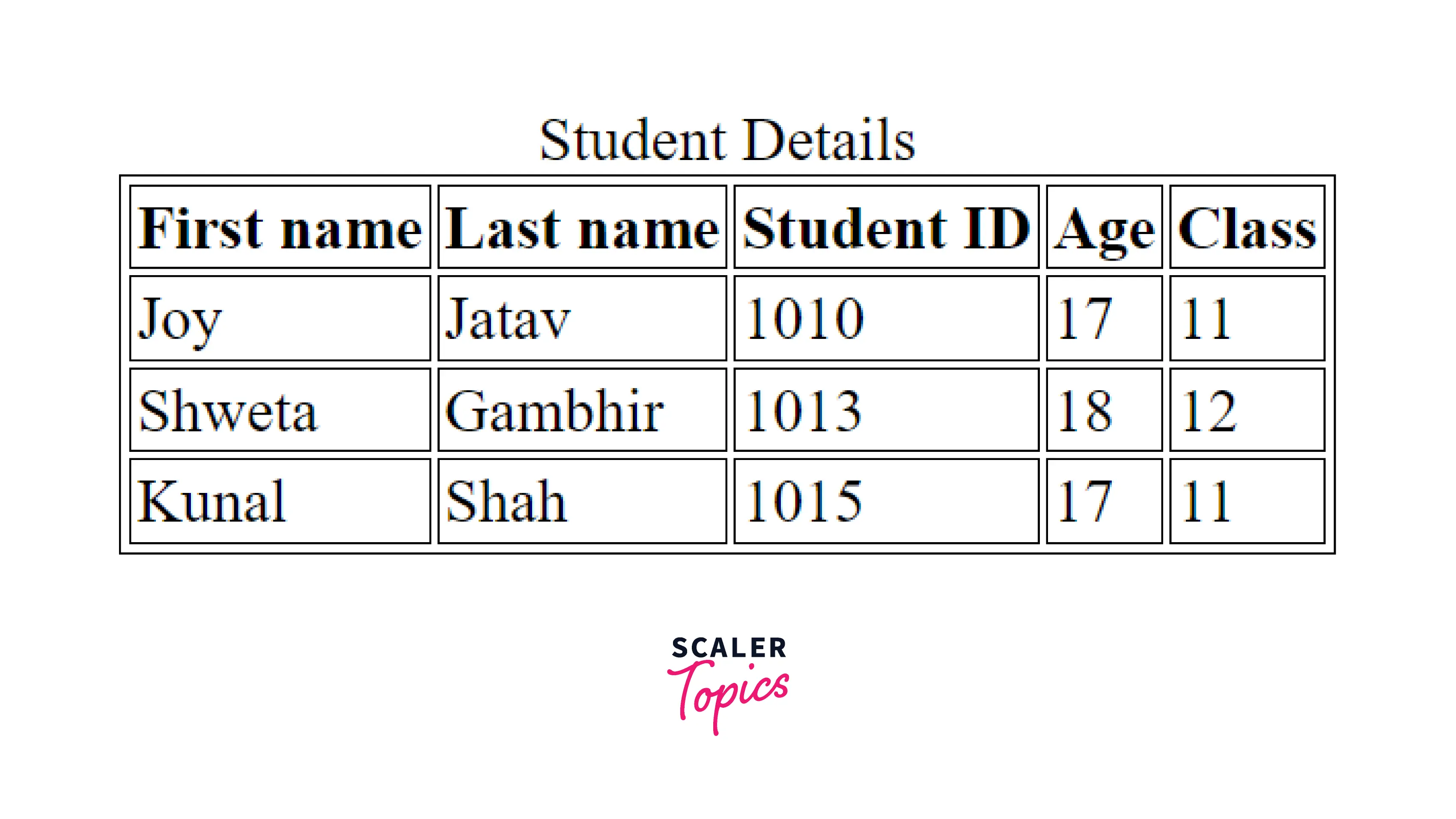 Output of the HTML code that explains caption tag in HTML