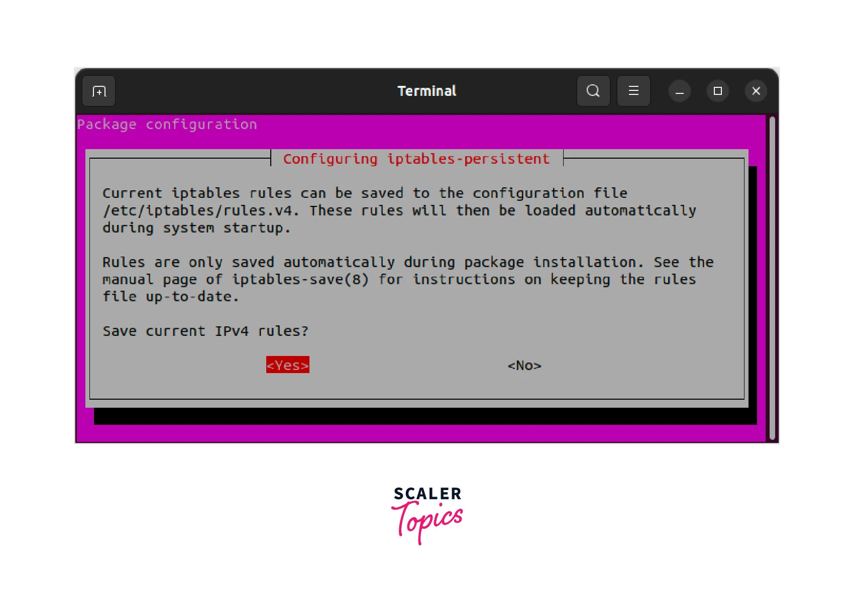 procedure of saving iptables rules in terminal