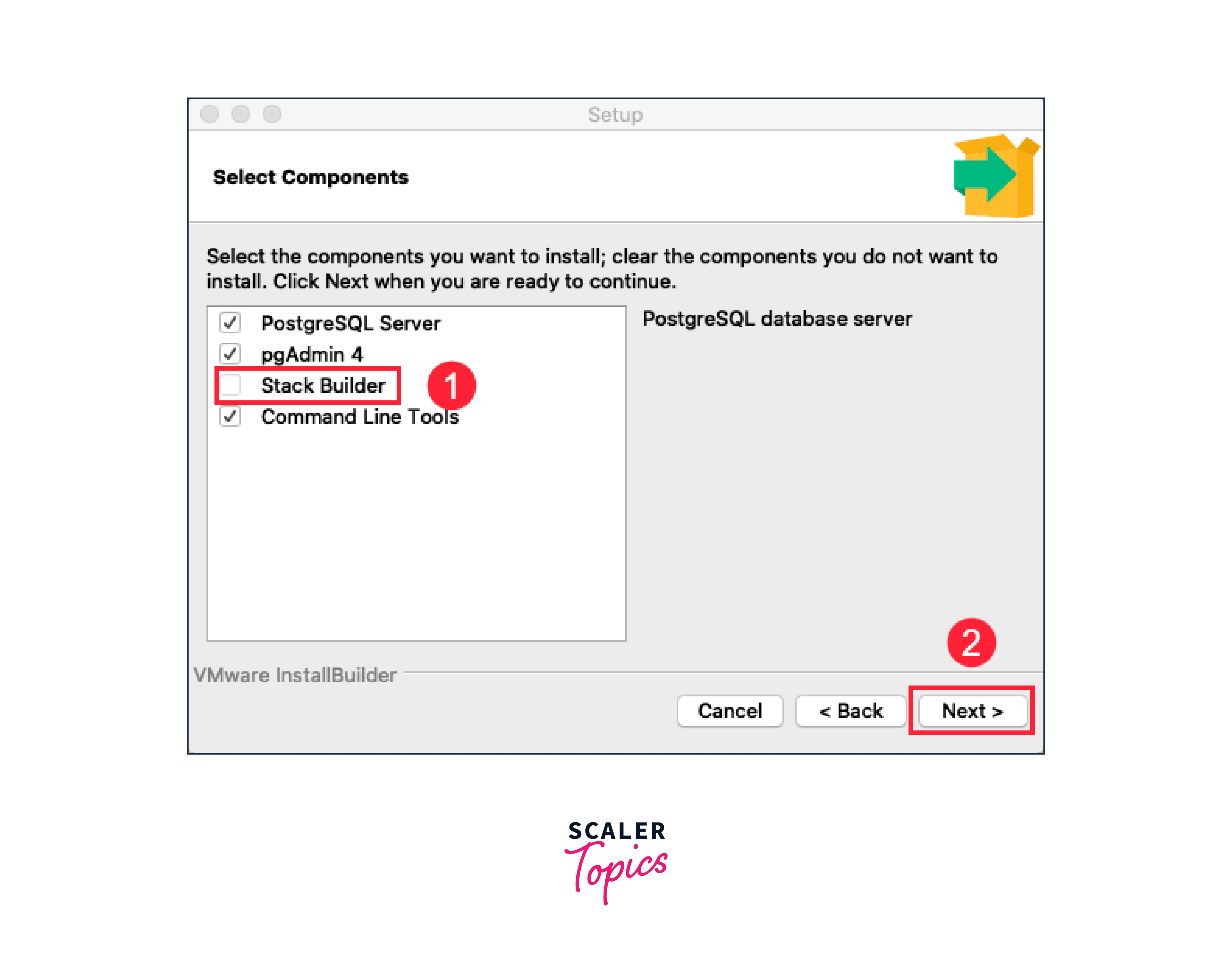 selecting desired component from the list of software components to install postgresql on mac