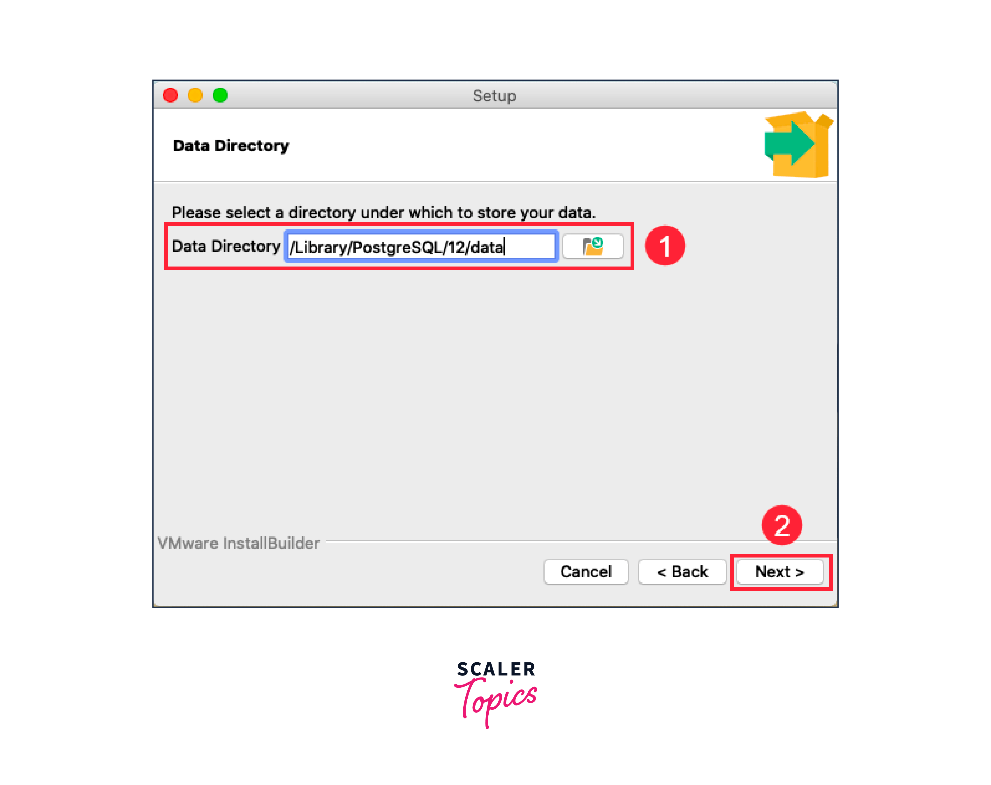 selecting the directory to store the data of the PostgreSQL on mac