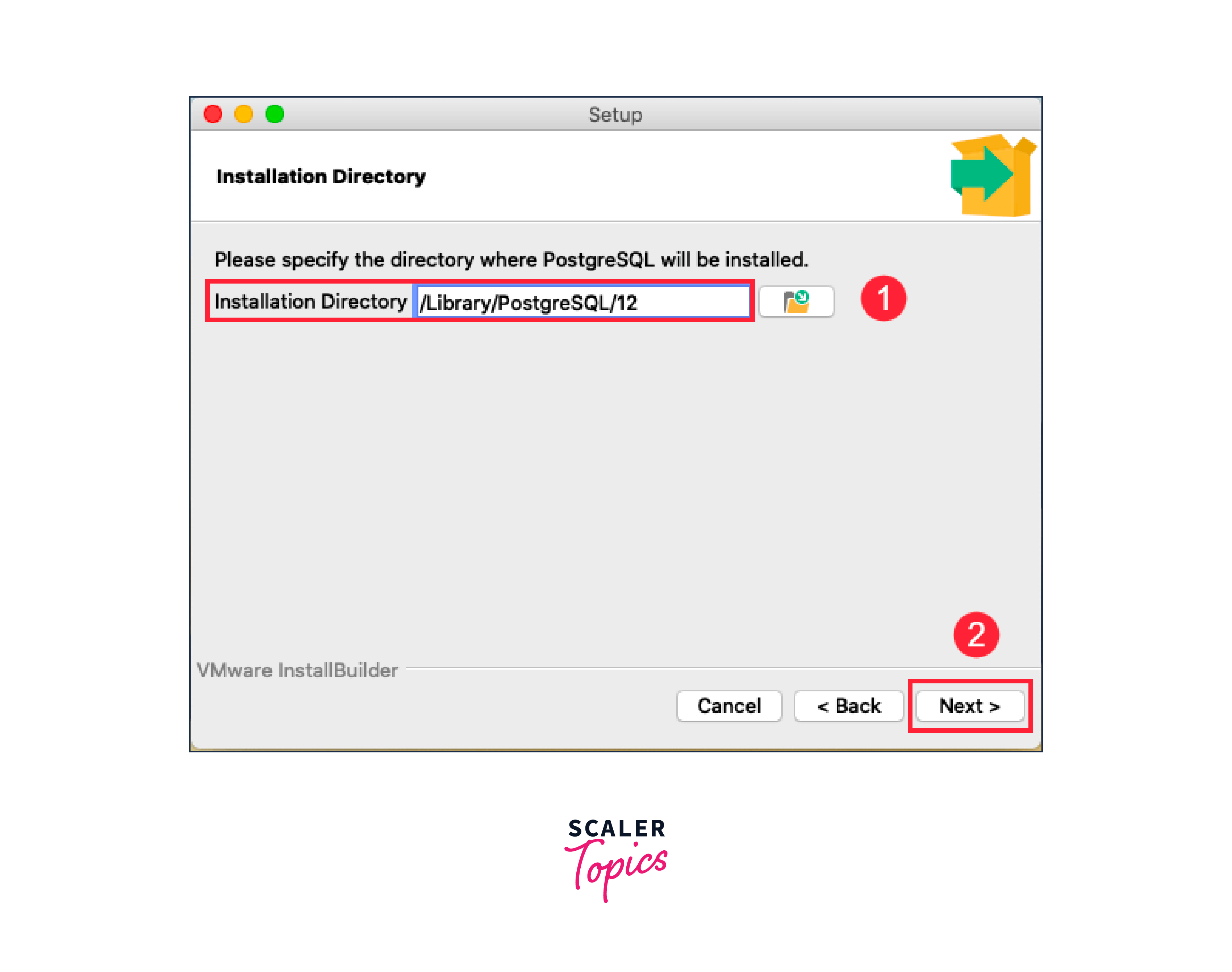 selecting the folder for installation of postgresql on mac