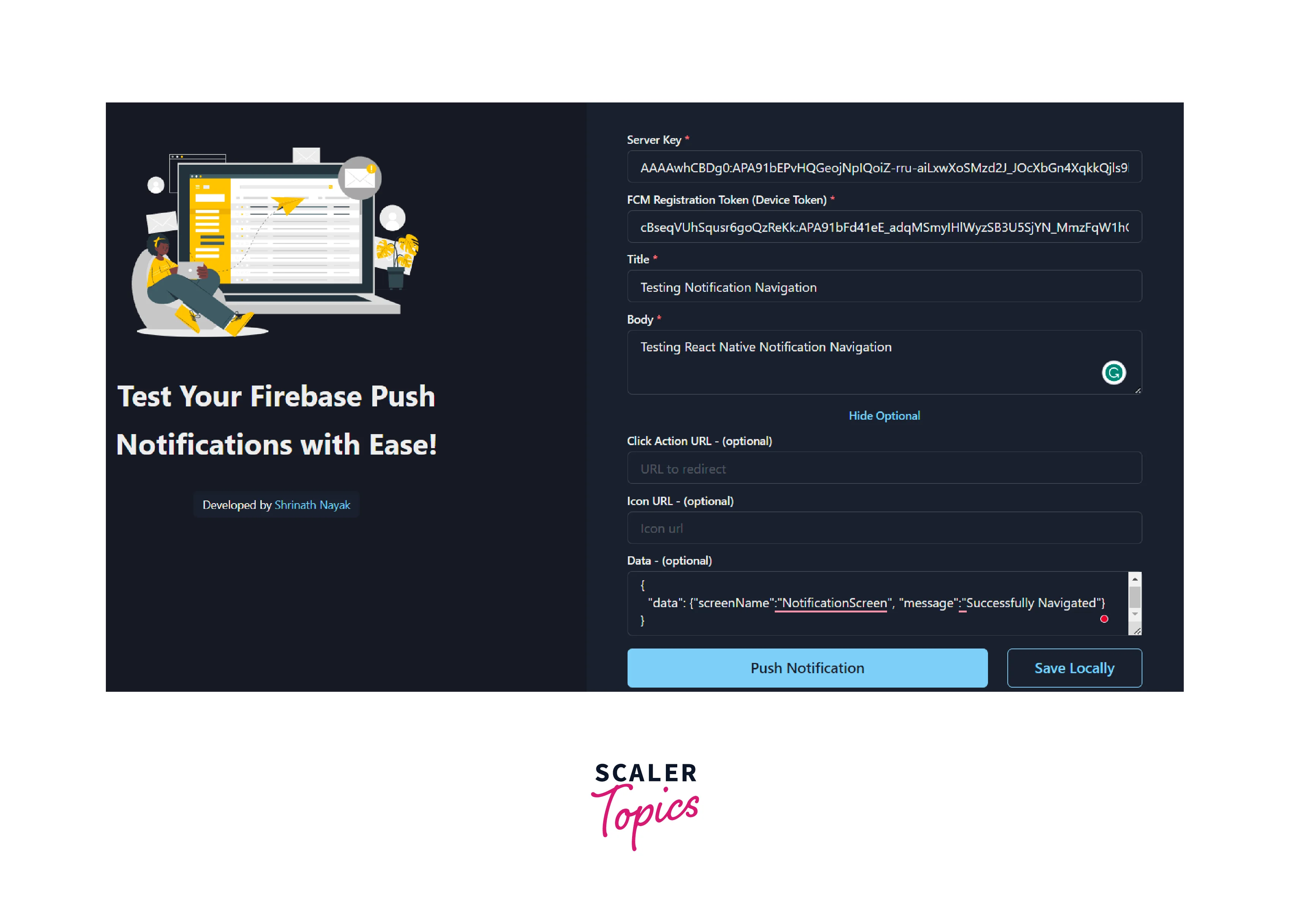 Sending payload data in notification for navigation