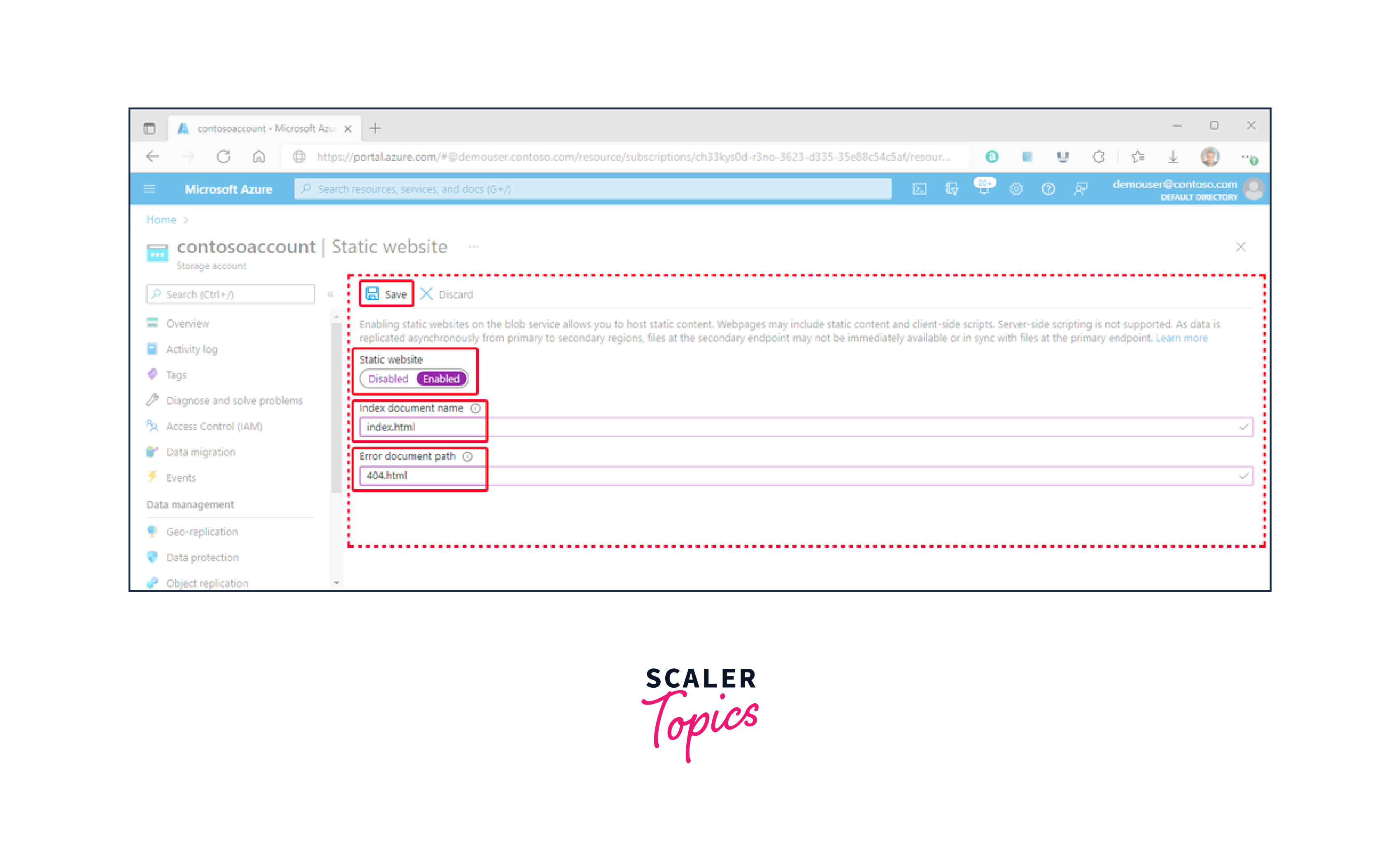 setting the default error page on static azure website