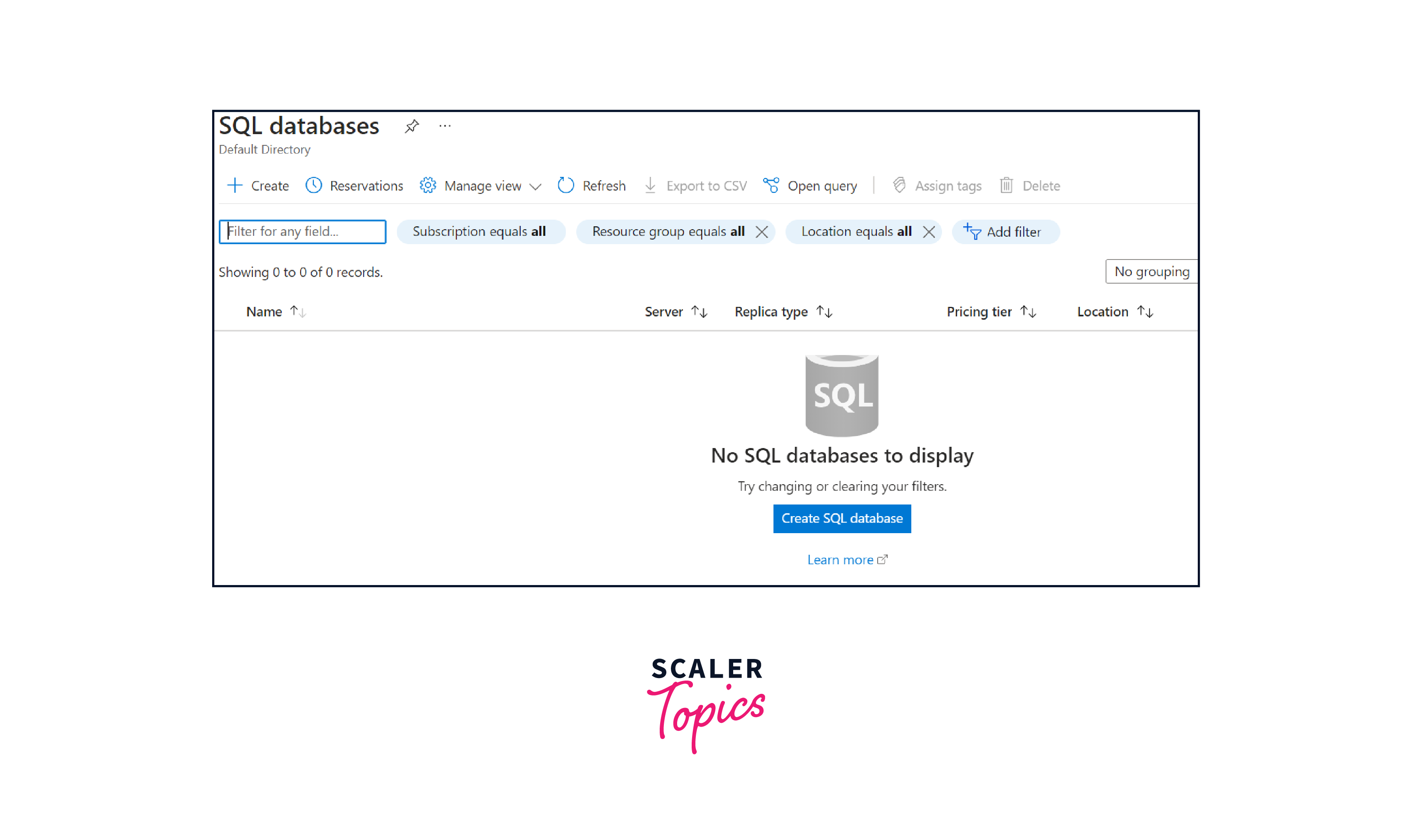 SQL database Home page