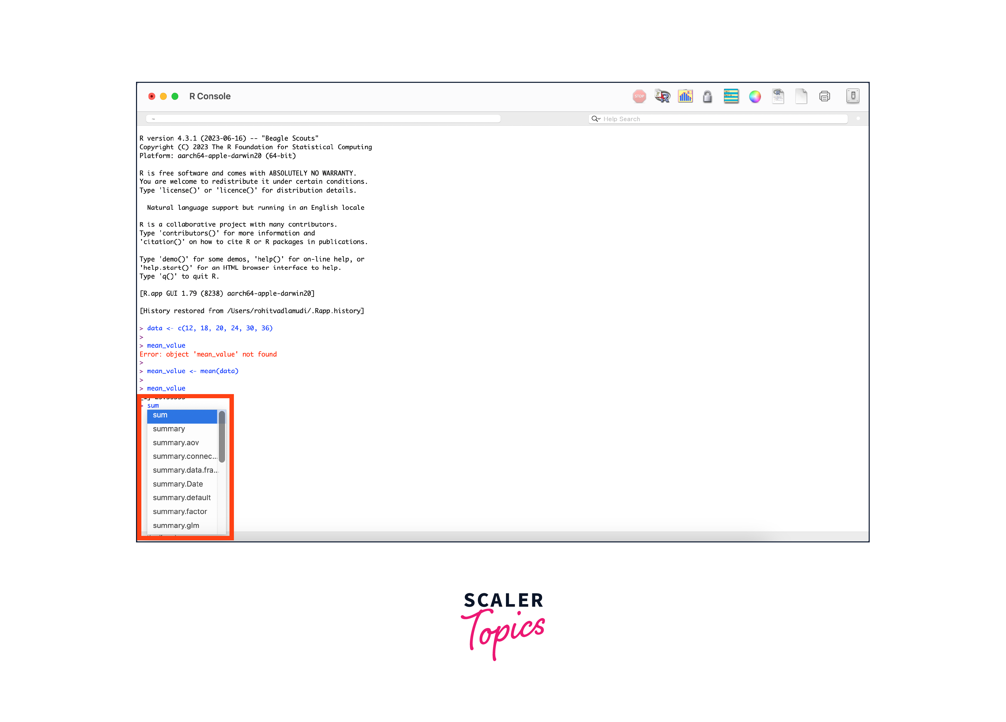 summary function output