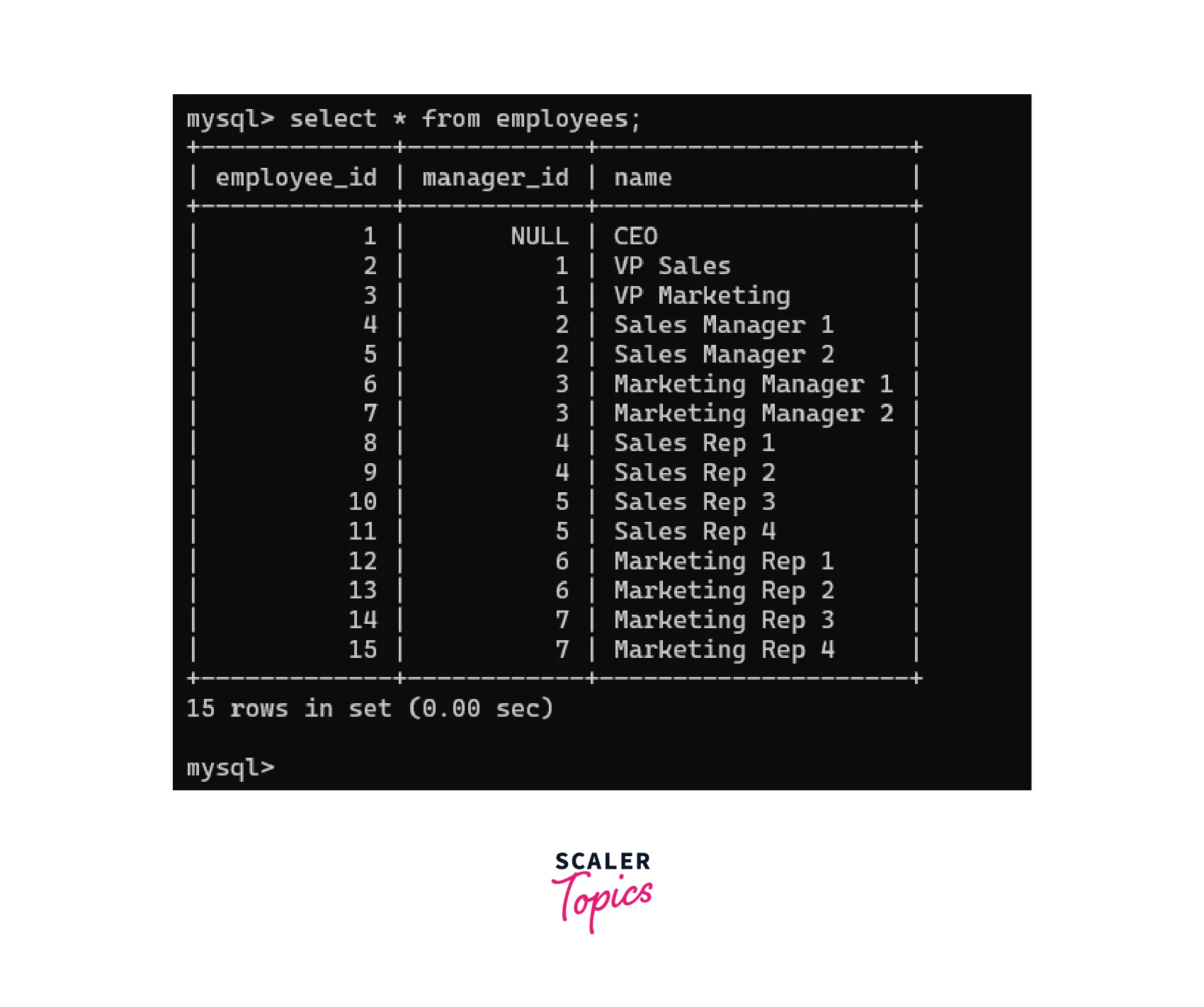 table data from table command on employees table