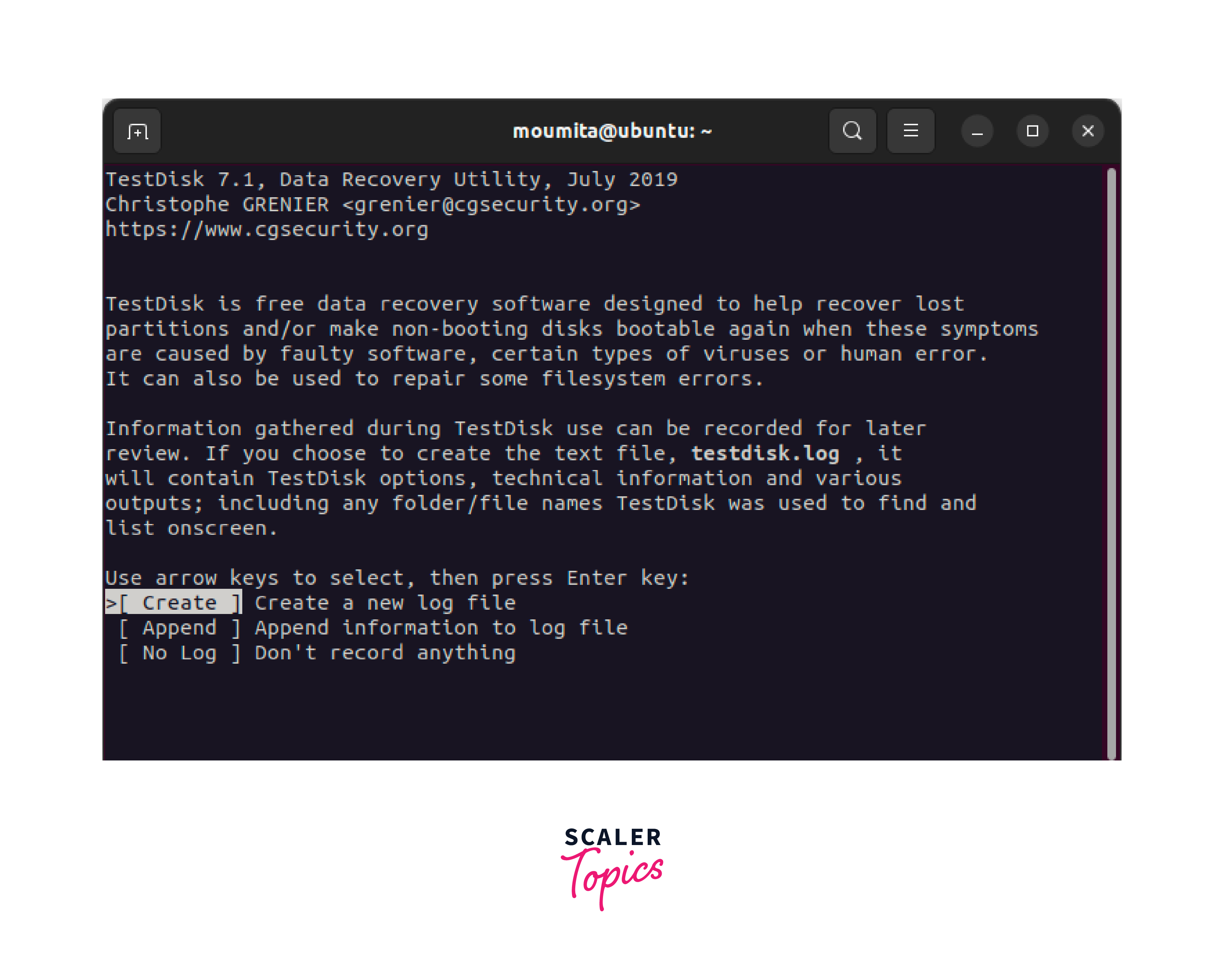 textdisk console in the terminal