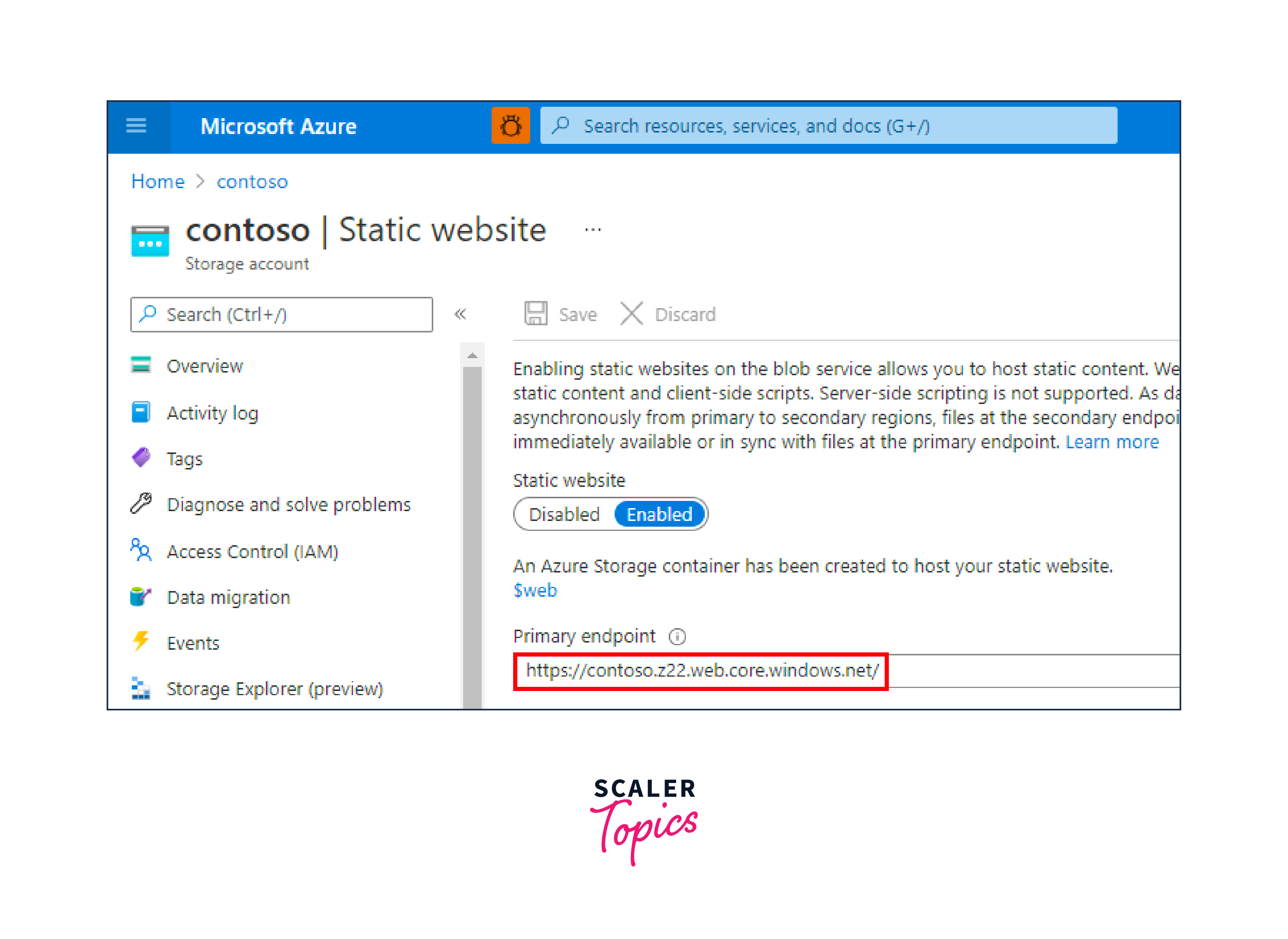 viewing content of index page of static azure website