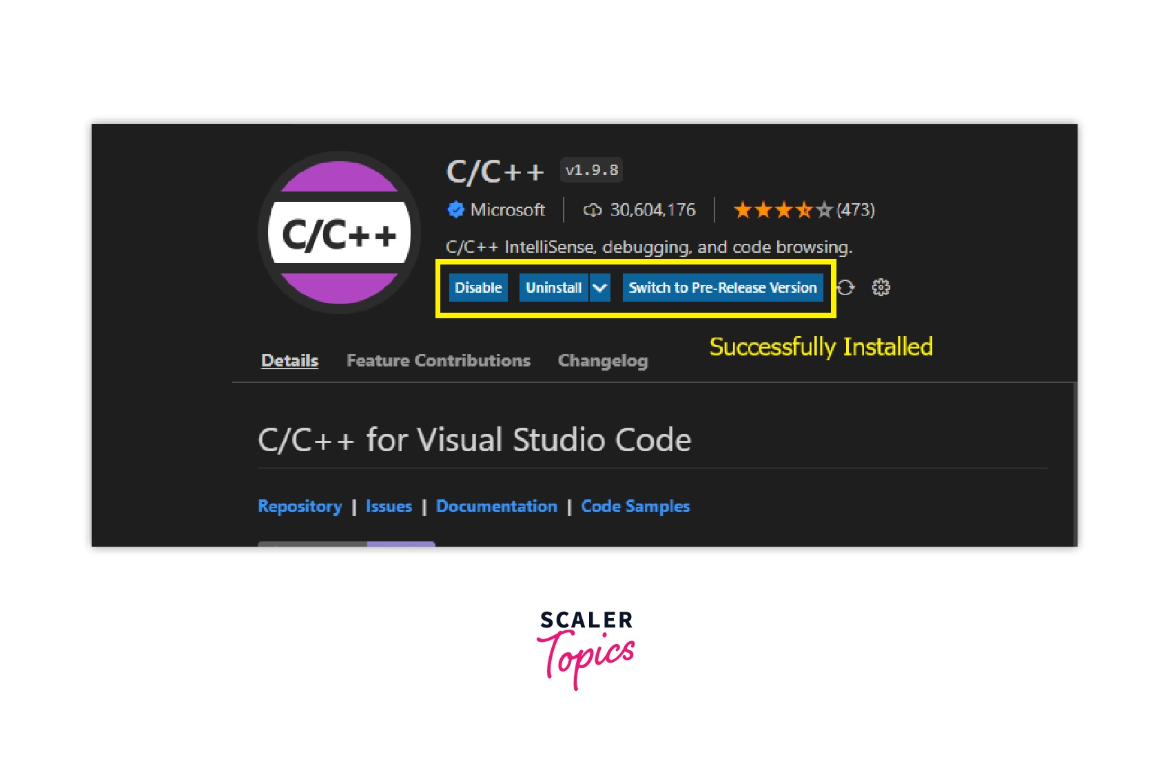 vs code c/c++ extension installed